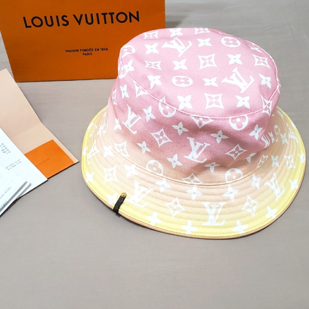 100% Authentic LV Summer by the Pool Gradient Bucket Hat (Pink and Yellow) Sz.M